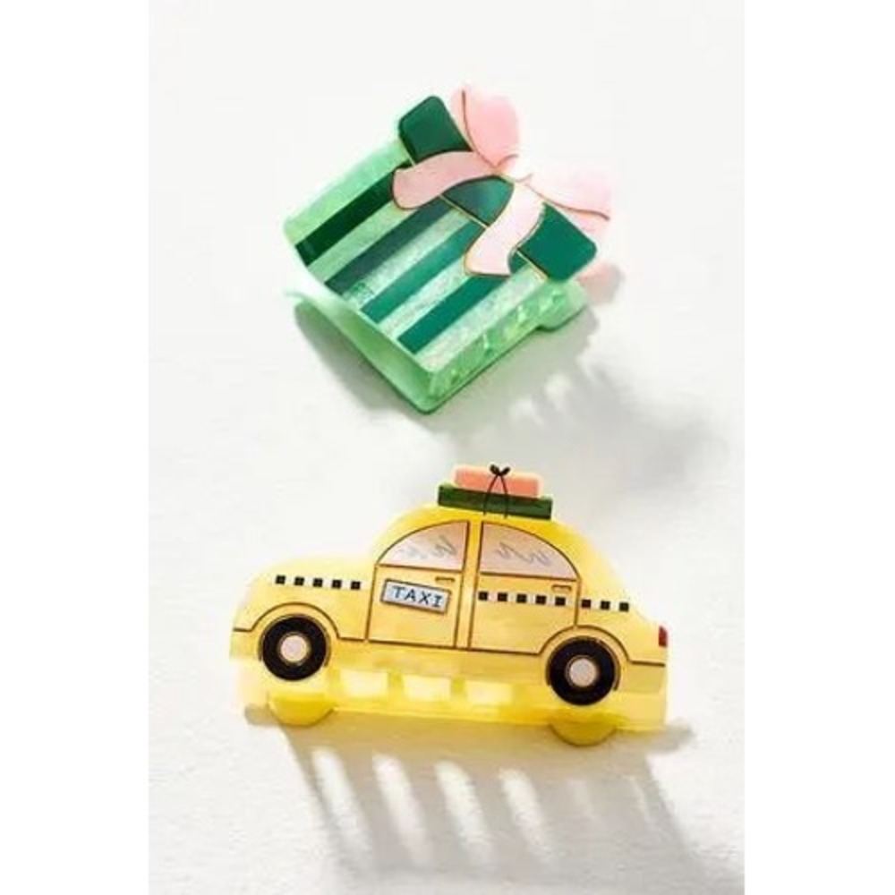 Anthropologie Frasier Sterling Holiday Hair Claw Clip Set Taxi and Present New
